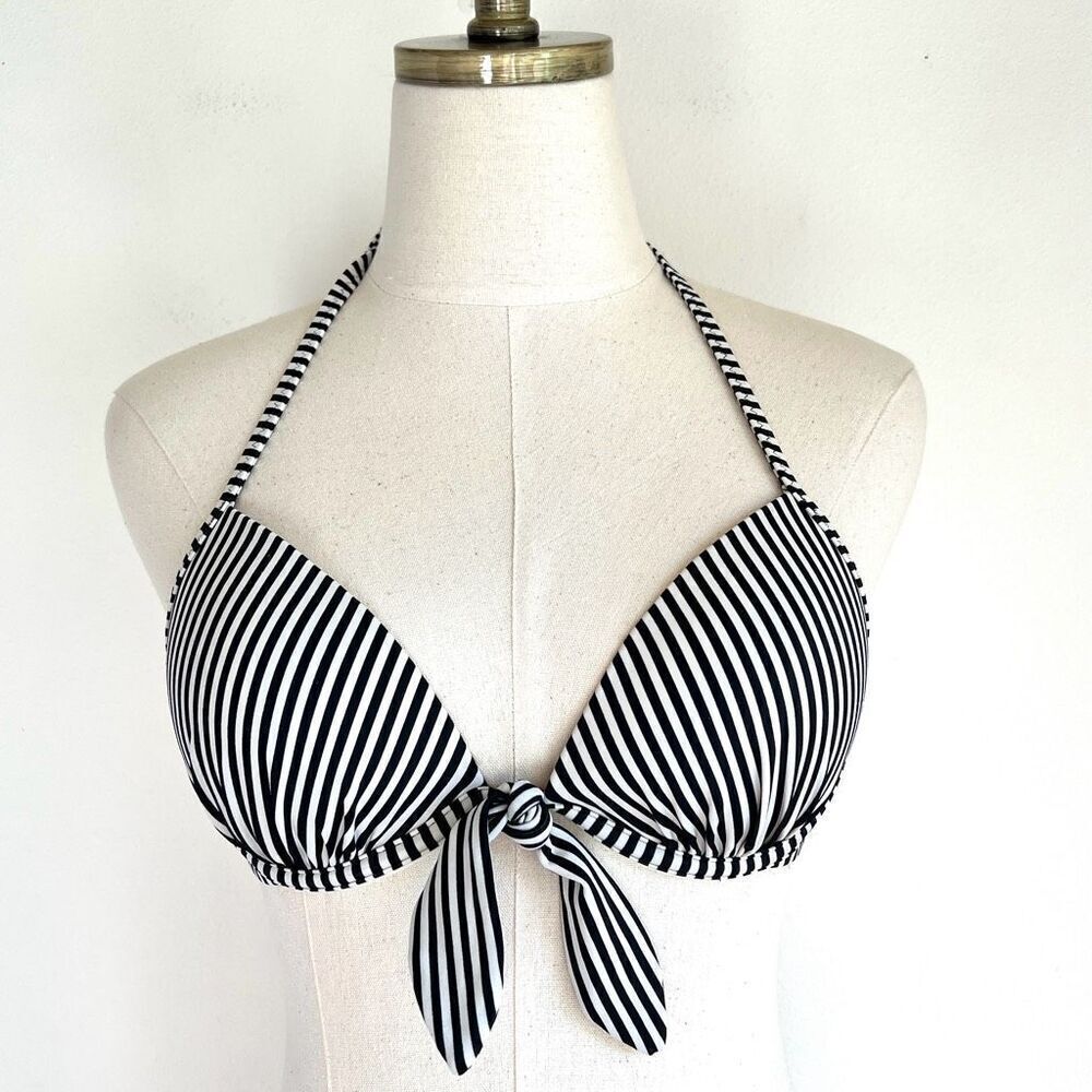 Shade & Shore Underwire Bikini Top Black and White Stripes size 34B
